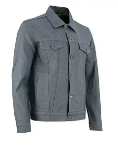 Vance Mens Grey Heavy Duty Denim Button Front Motorcycle Jacket, Jean Jacket for Men