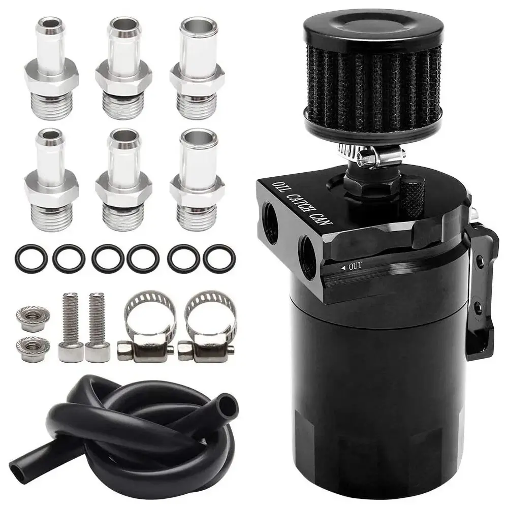 Oil Catch Can Kit Reservoir Baffled Tank with Breather Filter Universal Aluminum, Bolts, 1 X Bracket