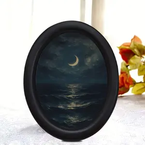 Vintage Oil Painting Style Crescent Moon Sea Surface Decor, Home Art, Deep Sea New Moon Landscape, Mdf Material, No Precious Metal Plating