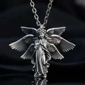 Retro trendy four-winged angel six-winged angel pendant personalized creative gift all-match hip-hop necklace for men and women