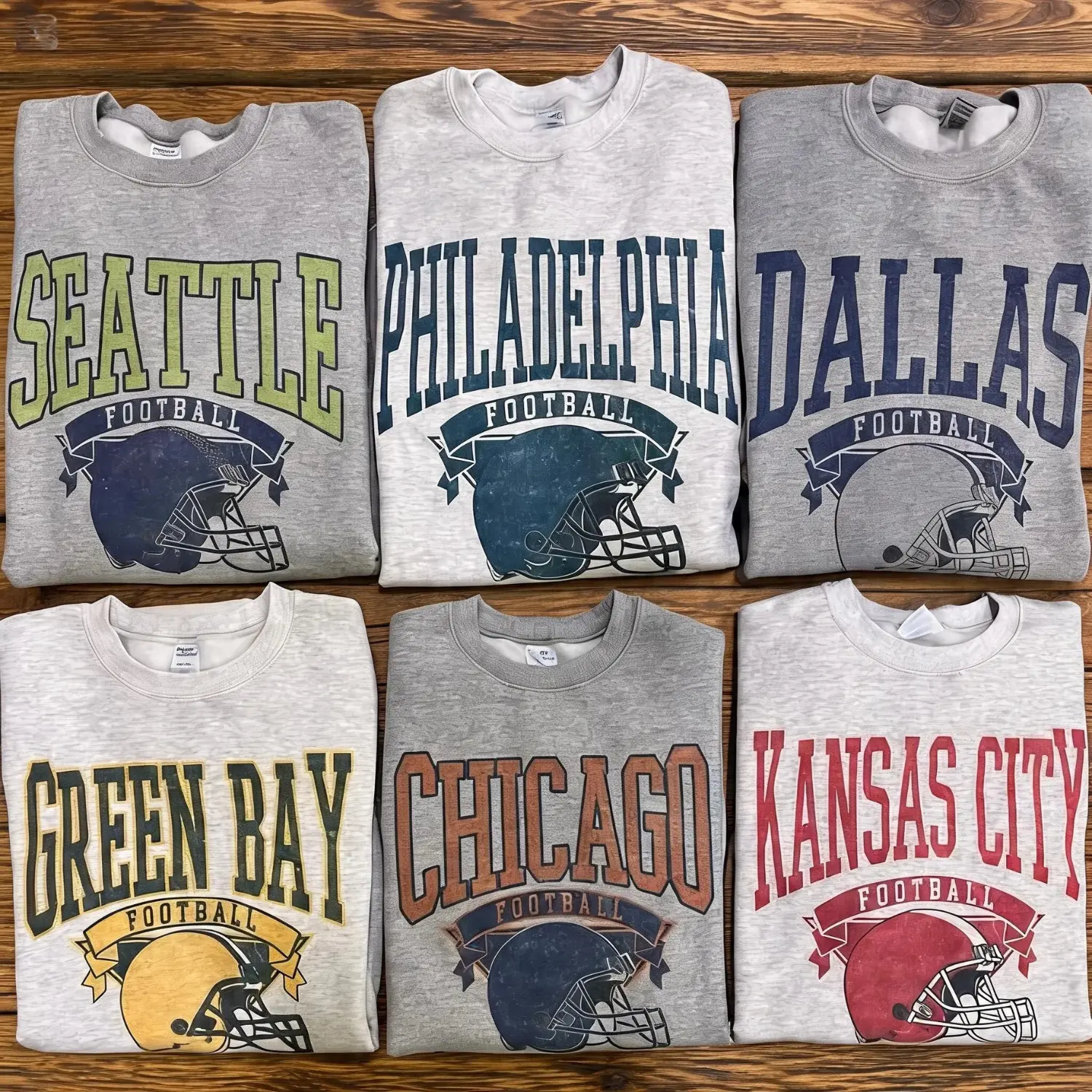 Vintage Football Sweatshirt Hometown Team Pullovers Sublimation Print Long Sleeve Casual Fabric Menswear Soft Cozy Retro Style Comfortable All-Season Wear Day Biker, Gift For Fans, ASH GREY Sweatshirt