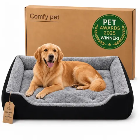 Orthopedic Polyester Dog Bed for All Breeds, Ultra Soft Plush Sleeping Surface, Waterproof Inner Layer, Supportive Raised Bolsters, Non-Slip Machine Washable Pet Sofa Bed
