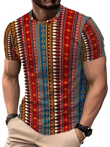 Men's Summer Casual Short Sleeve Vibrant Ethnic Tribal Striped Print
