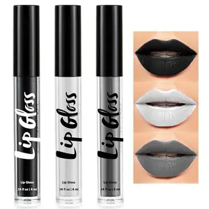 Creations Halloween Makeup Lip Stain 3 PCS Matte Liquid Lipstick Set, Waterproof Lip Gloss Set Face Paint for Cosplay Sports Festival or Stage Makeup (Black White Gray) springtok