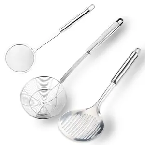 3 Pack Kitchen Utensil Stainless Steel Cooking Skimmer Slotted Fish Turner Spatula Spoon Colander Drain Water Filter Spoon Ladle Spider Strainer Skimmer Ladle for Cooking &Frying