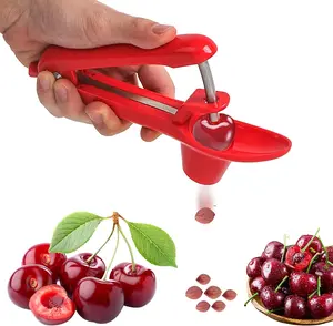 Cherry Pitter, Stainless Steel Cherries Corer Pitter Tool with Hand-held Push Design. Easy to Use for Making Cherry Jam - Pit Cherry with Ease, Saving Time & Space with Lock Design. (red)