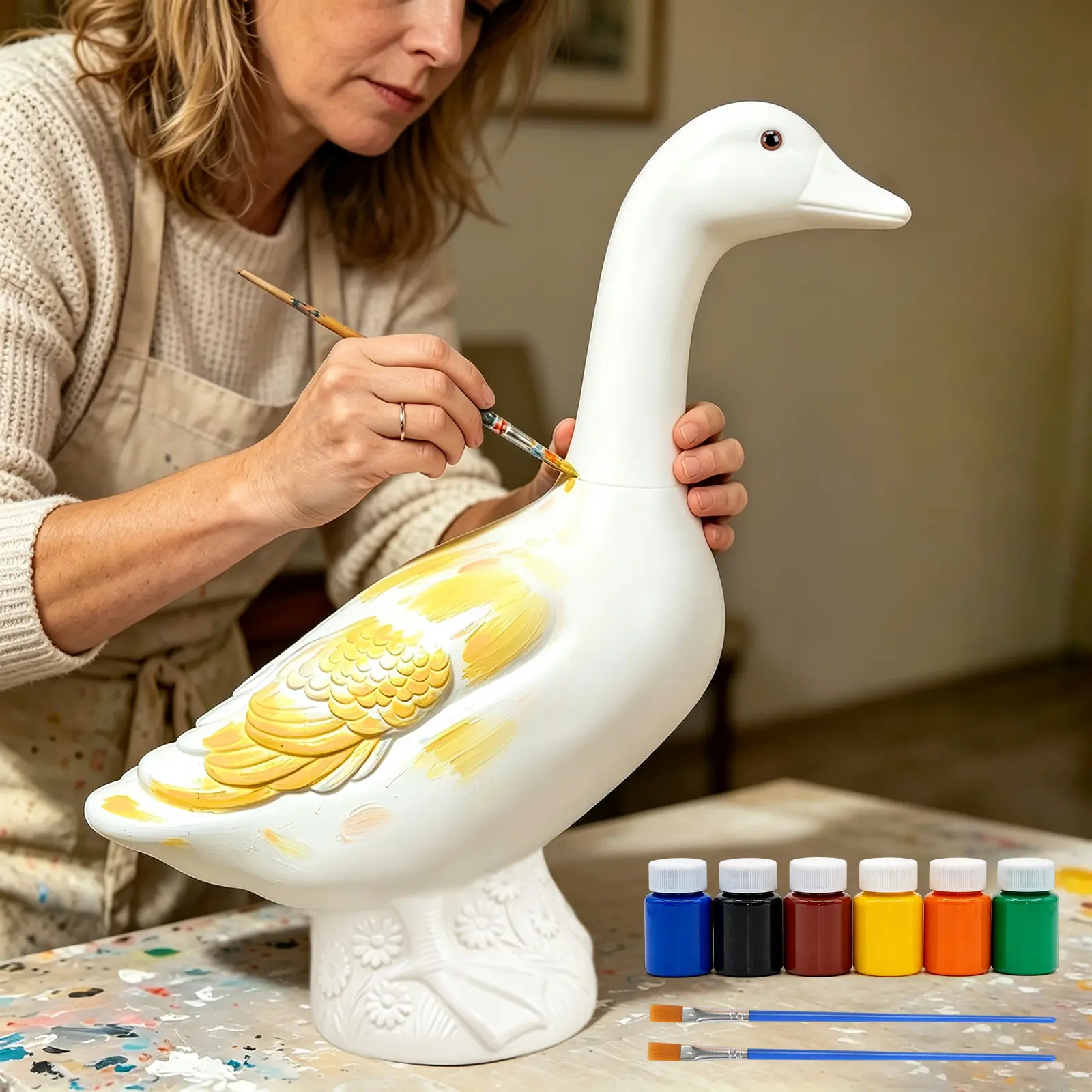 Hofriyo 23-Inch Blank Paintable Porch Goose Statue, Rotatable Head DIY Craft Decor, Seasonal Outfit-Compatible Outdoor Yd Ornament, Acrylic Painting Gift With Gift Box