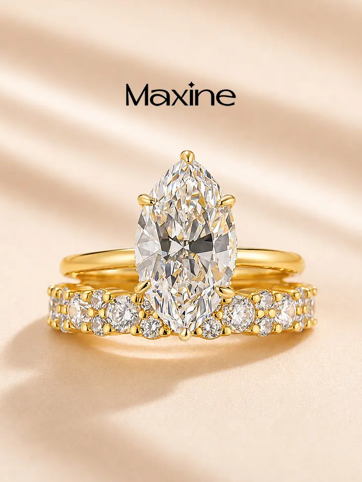 Maxine 3.0Ct Marquise Cut Engagement Ring Set,Tarnish-free 14K Gold-Plated Affordable Wedding Ring Set, Women's Bridal Jewelry,Suit for Daily,Travel,Proposal,Birthday,Anniversary, Marriage Ring