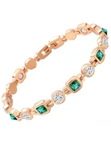 New light luxury fashion magnetic bracelet for women, rose gold with diamonds and emerald square chain jewelry