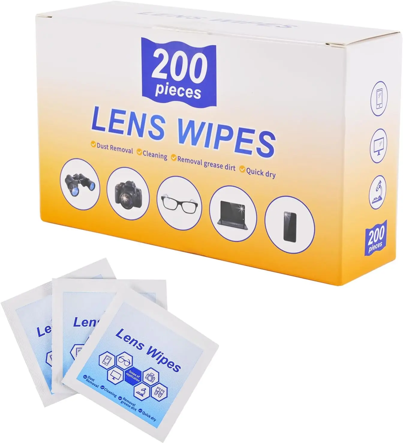 200 Eyeglass Lens Wipes Individually Wrapped Pre-Moistened Cleaner for Glasses Cameras Screens