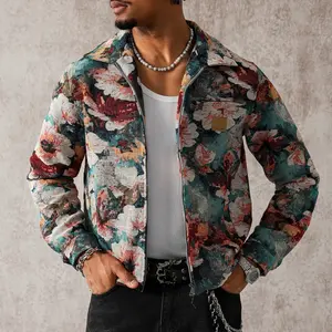 Men's stylish casual fun jacket features a fashionable design with a large front pocket.It combines vintage jackets , featuring retro luxurious floral jacquard shirts for men and couples, stylish colorful lightwei Menswear Carnival jackets zip up