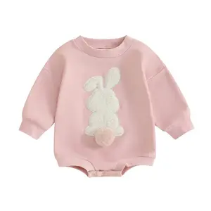 Baby Girl Boy Easter Outfit Cute Bunny Tail Sweatshirts Bubble Romper Pom Pom Onesie Easter Toddler Clothes #springtok