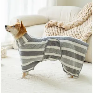 Quick-Dry Dog Bathrobe, One-Piece Striped Pet Pajamas, Equipped With Adjustable Belly Strap, Made Of Super Absorbent And Super Soft Fabric,Dog Bathrobe Full-Wrap, Shiba Inu And Golden Retriever Bath Towels, Cat Quick-Dry Absorbent Bath Towels, Pet Comfort