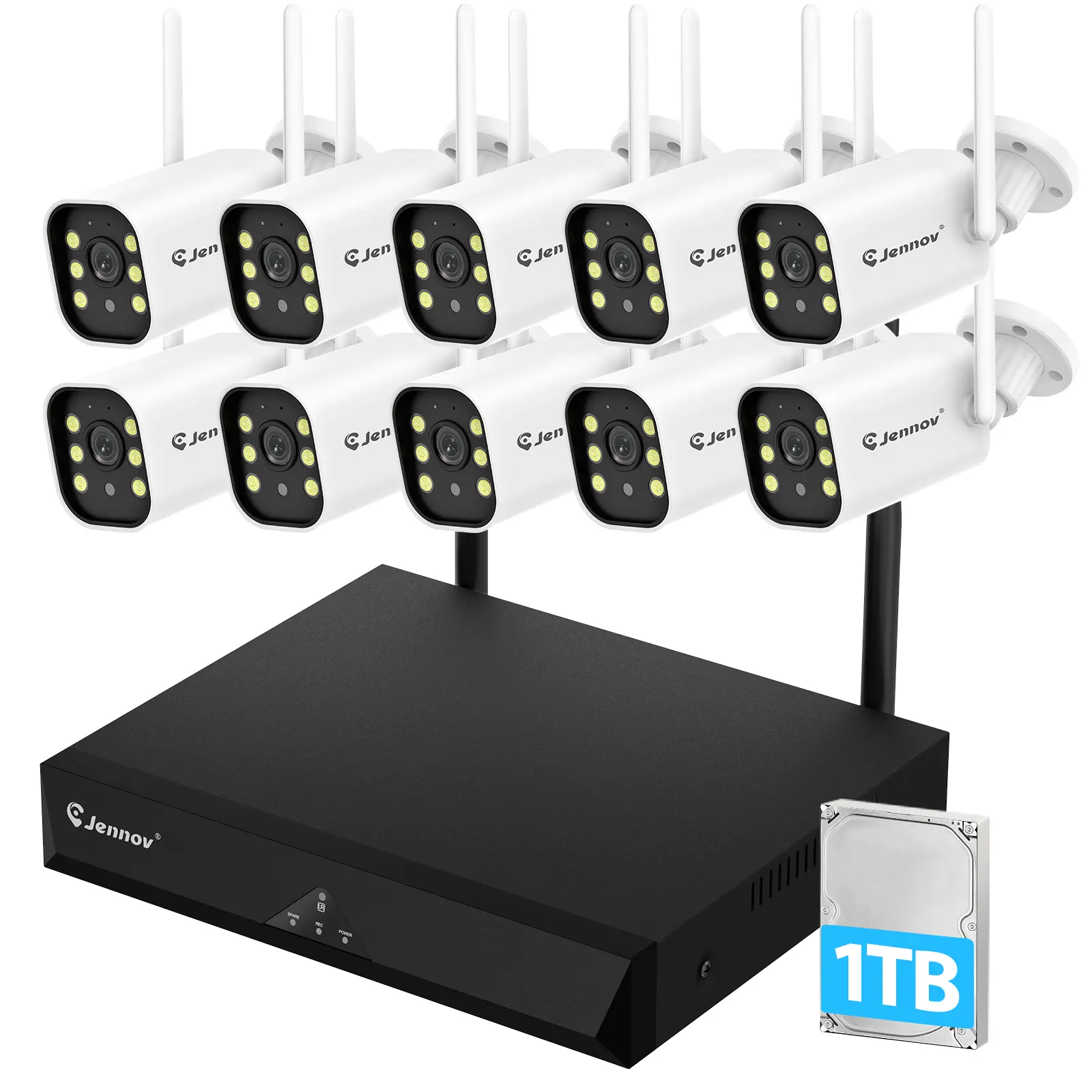 JENNOV Security Camera System Outdoor Wireless Audio Wifi Home CCTV 5MP 10CH NVR
