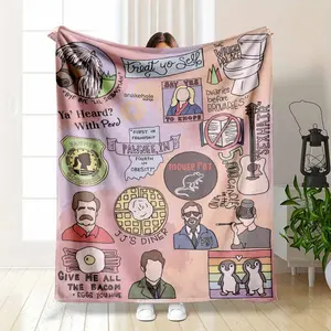 Lil Sebastian Pawnee Indiana themed flannel blanket featuring iconic characters and moments from the show ultrasoft cozy plush perfect for bingewatching seasons movie nights decorating living rooms or as a unique gift for fans of the show summerwins