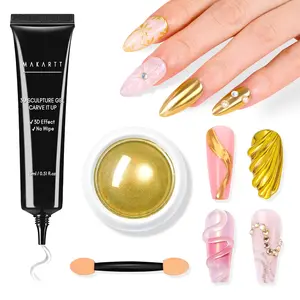 Makartt 3D Nail Gel with Gold Chrome Nail Powder Kit,Best gift for Halloween, Clear Molding Gel for Nail Art, 15g Sculpting Glue Polish and Metallic Effect Mirror Powder Set for Nail Decoration Manicure Charms