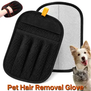 OmniPets Pet Hair Remover Glove Reusable Electrostatic Dog Cat Fur Removal Mitt Washable Fabric Cleaner For Couch Carpet Furniture Car Seat Clothes Bedding Upgraded Large Size Secure Five Finger Mesh Design Lint Roller Alternative removal cleaning