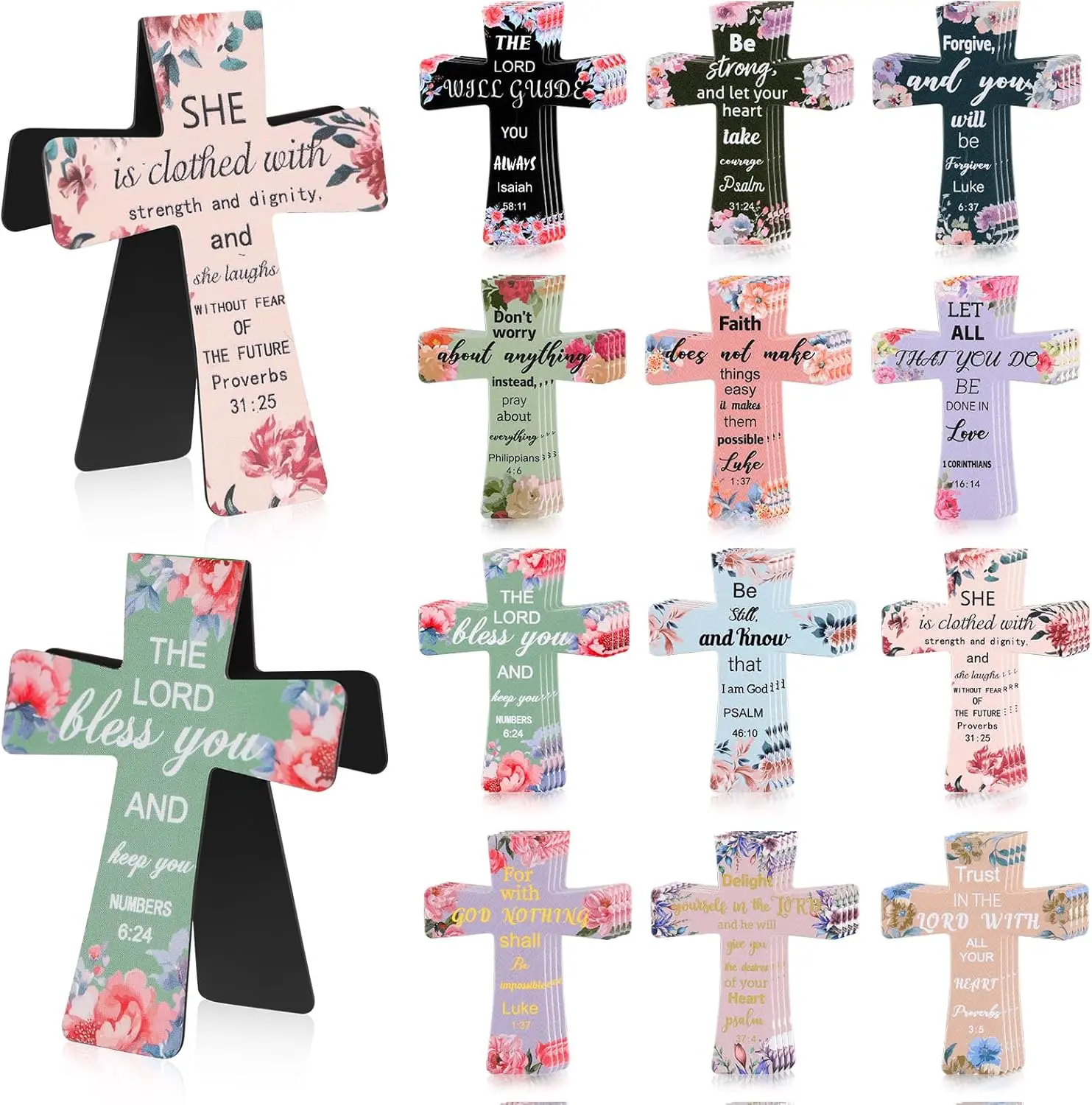 12 Pcs Morandi Colors Cross Set Magnetic Sticker Bookmarks - Christian Biblical Quotes Design, Durable Magnetic Hold Office Stationery, Easy-Use Book Markers for Reading for Church Use