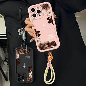Vintage Floral Aesthetics Lanyard Cellphone Casing, Christian Psalms 46:5 Cross Smartphone Case, Matte Anti-Drop Bumper Handheld Phone Accessories for iPhone 17 Pro Max,16,15 Plus,14,13,12,11,XR,XS & Samsung Galaxy S25,S24,S23,S22,A71,A56,A55,A54,A53,A52