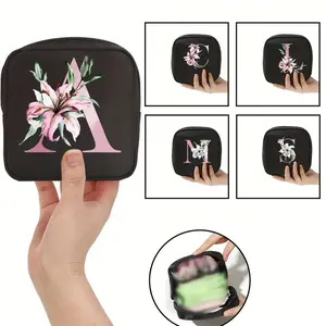 1pc Flowers Letter Pattern Sanitary Pads Storage Bag Portable Pouch Large Capacity, Women Tampon Storage Bag Sanitary Pad Pouch Napkin Cosmetic Bags Organizer Ladies Makeup Bag s Tampon Holder Organizer,Fabric for Storing Sanitary Pads