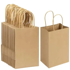 Kraft Paper Gift Bag with Handle, 20/50pcs Small Plain Natural Paper Bag, Gift Wrapping Supplies for Birthday Party Favors, Grocery Retail Shopping, Gift Packaging
