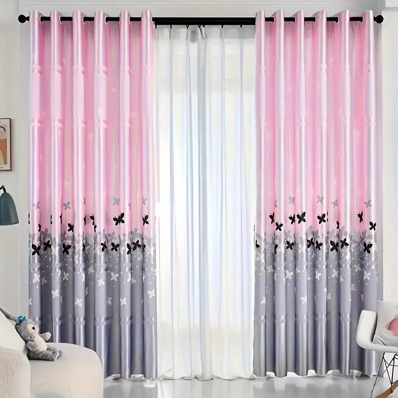 2pcs & Butterfly Curtains Rod Pocket, Dreamy Drapes for Girls' Room Decor, Soft Style Lovers, Home Decoration Curtain, Bedroom & Living Room Use, Window Curtain