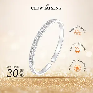 【ChowTaiSeng Jewelry】S925 Sterling Silver Crushed Ice Pattern Open Bangle