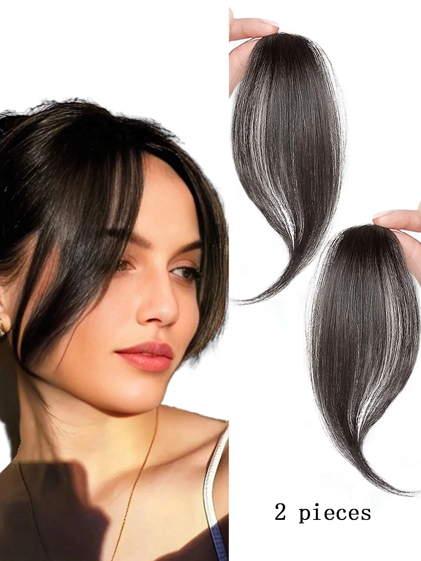 2 sets of synthetic bangs, Synthetic hair hairpieces, side bangs, clip on bangs wig, air bangs, face framing bangs, suitable for Halloween and Christmas