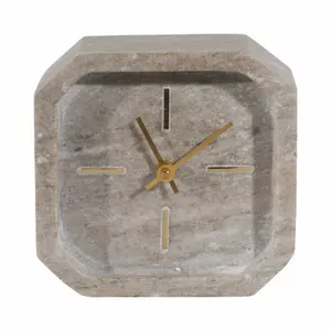 212 MAIN 6 in. Marble Octagon Clock, Brown & Gold, Stone Home Decor Clock