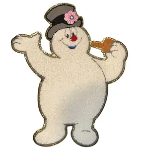 Woman's light blue unisex gildan Frosty the snowman chenille Patch Gold Glitter sweatshirt trendy christmas Cotton Womenswear Comfortable