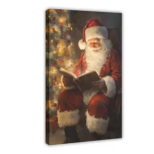 Vintage Christmas Poster Santa Claus Reading Book Wall Art Canvas Prints Painting Cottagecore Posters Academia Christmas Decor Winter Holiday Home Living Room Decoration