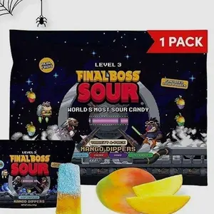 Final Boss Sour Fun Dip, Blue Raspberry, 1 Pack, Level 3, Extreme Super Sour Powder with Real Candy Tasting Dried Mangoes, All Natural 80s & 90s Party Candy, Snack for Kids, Teens, Adults & On the Go