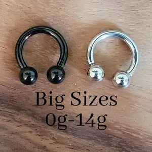 1 Steel + 1 Black Titanium Steel Ball Pinchers Nipple Horseshoes Gauges Septum Ring Stretching 0g 2g 4g 6g 8g 10g 12g 14g Large jewelry big