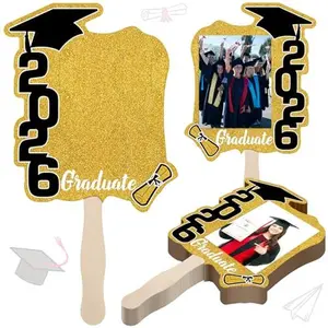 24 Pack Class of 2026 Graduation Fans with Handle Double Sided Grad Photo Props for Keepsake Gifts Graduation Party Supplies