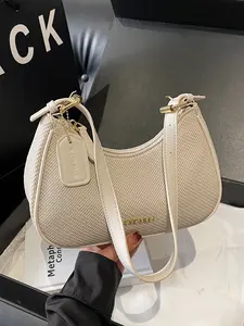 Trendy Woven Crescent Underarm Bag Women Small Unique Design Cream White Crossbody Shoulder Bag for Daily Commute Spring Summer New