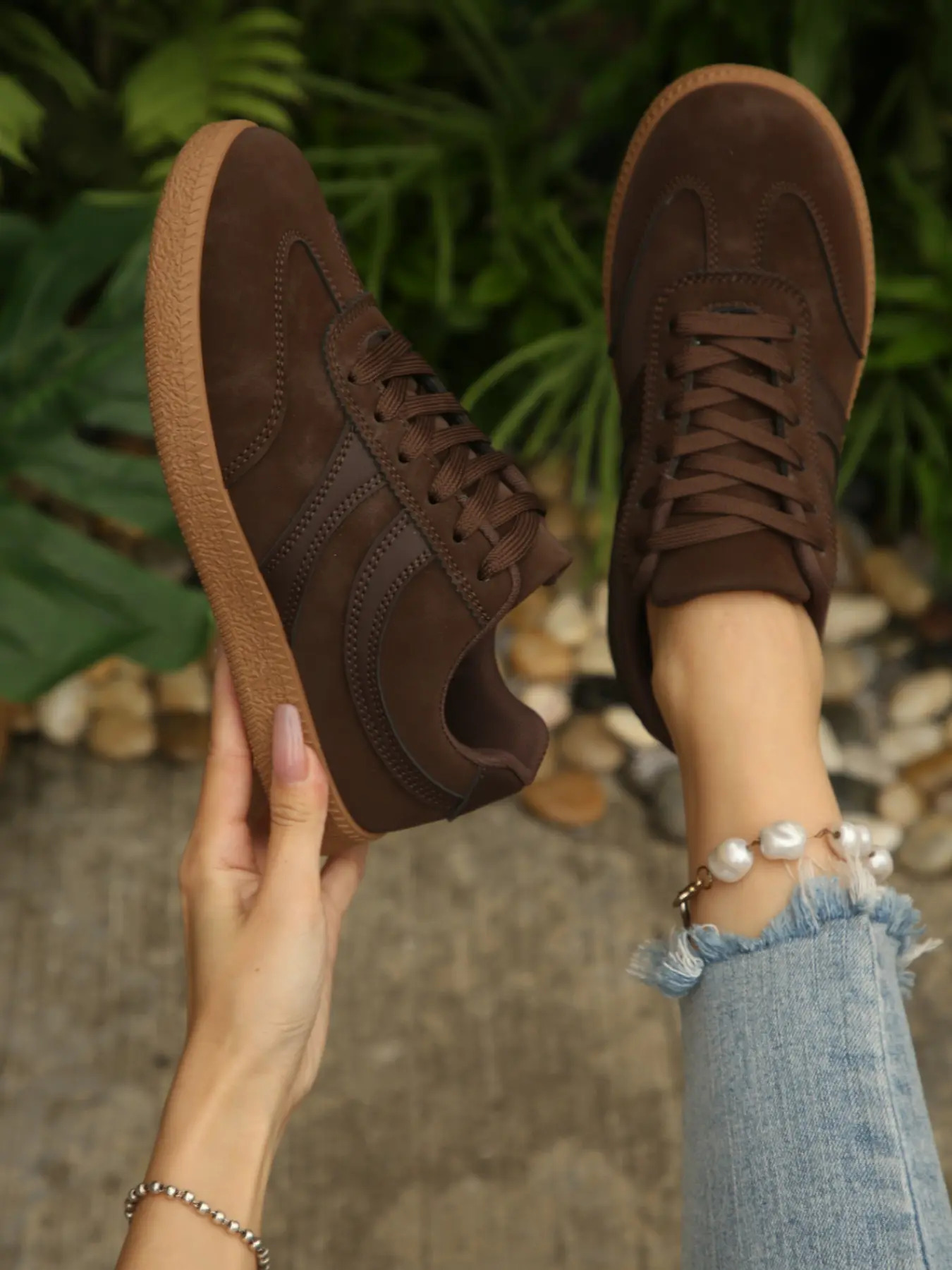 Meadow Trainer Board Shoes for Women, Flip-Flop Leather Patchwork, Natural Rubber Sole, Daily Commute Style, Comfortable and Durable