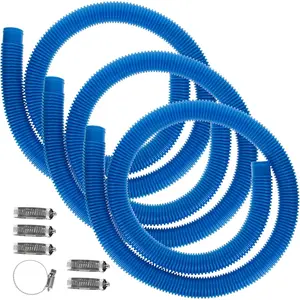 Pool Supply Above Ground Pool Hose Replacement 1.25" Diameter x 59" Long, Pack of 3 - Blue Premium Pool Filter Pump Hoses Compatible with Intex 607, 637 Pumps, 330, 530, 1000 GPH - 6 Metal Clamps