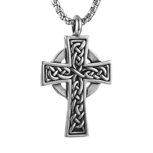 HZMAN Stainless Steel Celtic Cross Necklace for Men Women Vintage Viking Irish Knot Amulet Pendant Jewelry Gift