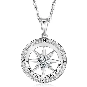 Compass Necklace for Women, Compass Jewelry for Her Idea for Graduation Gift Birthday Gift Anniversary Wedding Gifts I'd be Lost without You(18K Gold/Rhodium Filled With S925)