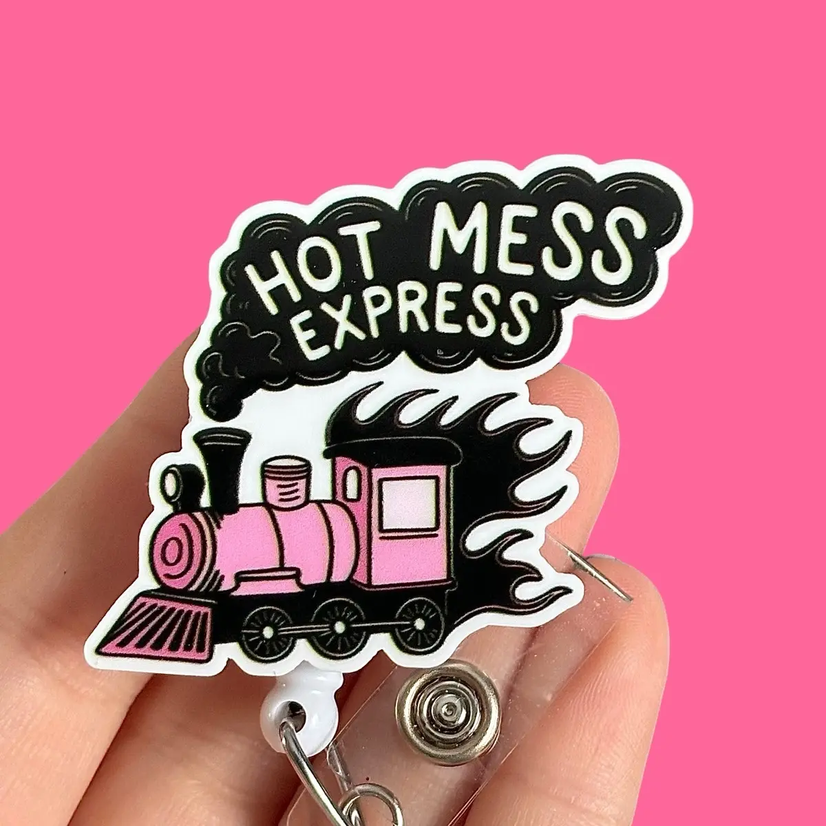 Glitter My Badge Hot mess express funny badge reel for nurse and hospital workers. Badge clip Badge pull - Retractable swivel clip with a 360 rotation. Great gift for coworker.
