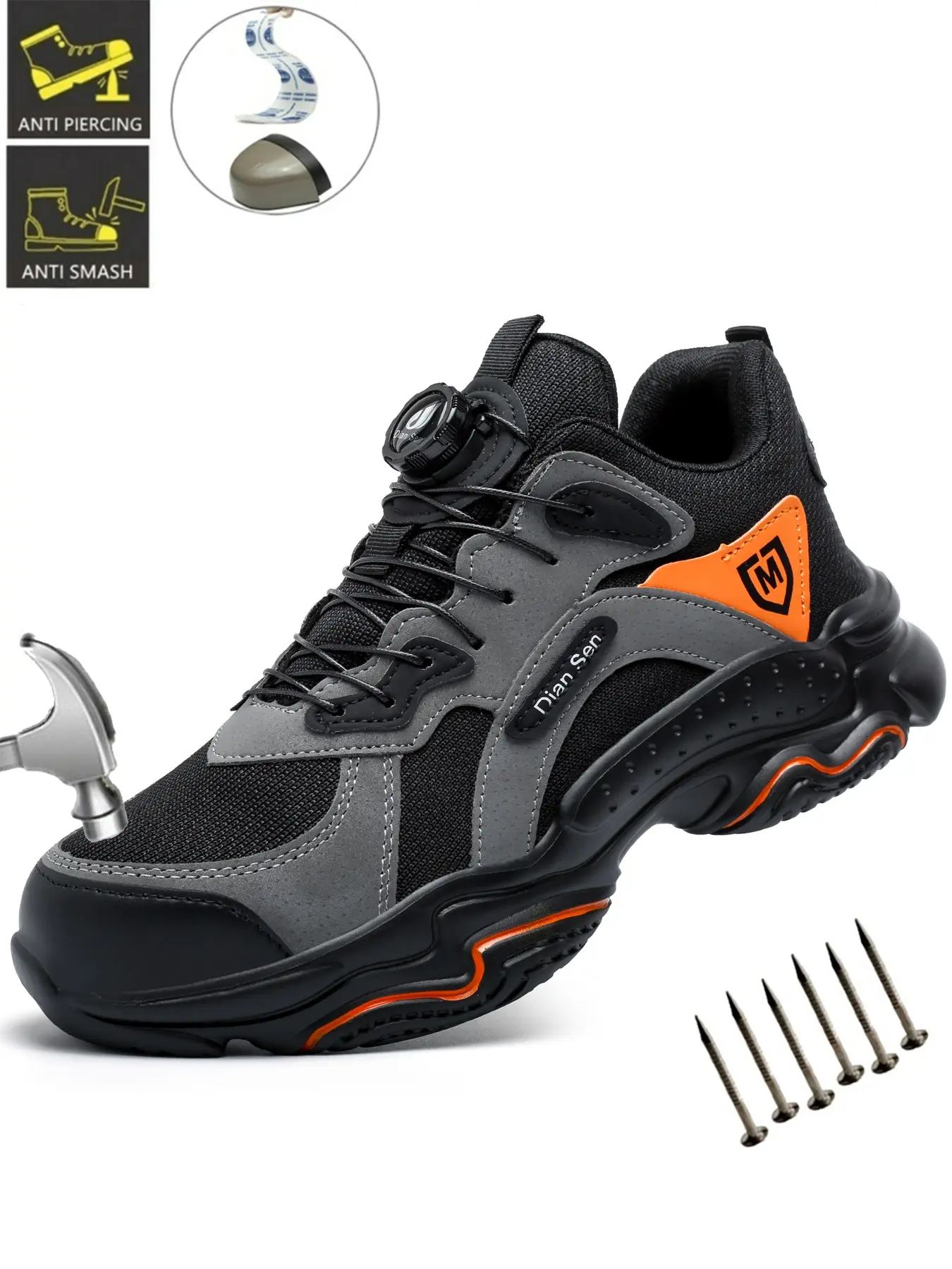 Steel Toe Work Shoes for Men Comfortable Lightweight Breathable Rotary Buckle Fashion Anti-smash Anti-Punctur Indestructible Shoes Safety Construction Shoe for Warehouse Industry Durable Steel Toe Protective Work Shoes
