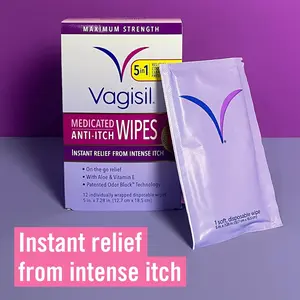 Anti-Itch Medicated Feminine Intimate Wipes for Women, Maximum Strength, Gynecologist Tested, 12 Wipes (Pack of 1)