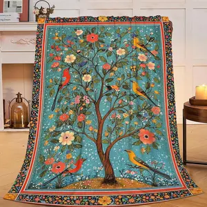 Bird and Tree Blanket Tree of Life Decor Green Throw Blanket Gifts for Girls Boys Super Warm Soft Plush Lightweight Flannel Winter Bedding Blankets for Kids Adults Women Men