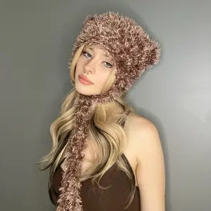 Fuzzy Cat Hat - Crocheted White Fluffy Handmade Beanie