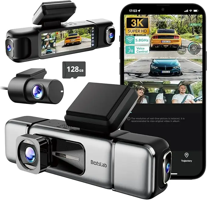 3K 4 Channel Dash Cam,Dashcam with 3.18”Touch Screen,24/7 Parking Mode, Built-in GPS 5.8G WiFi Night Vision Voice Control, Free 128GB Card