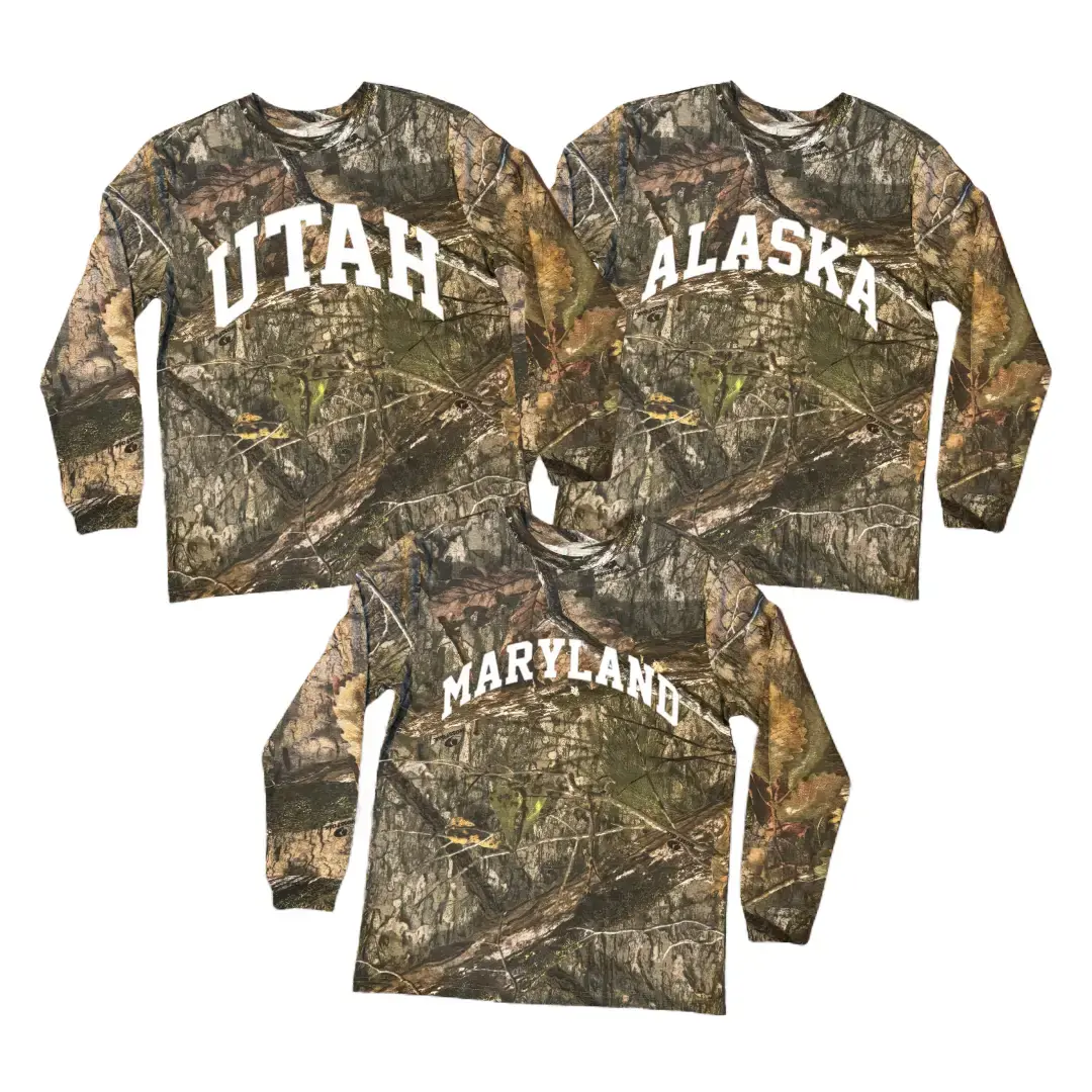 Camo " STATES" Custom Cotton Long Sleeve Print Stylish Shirt Crewneck Classic Soft  Tshirt