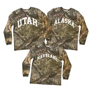 Camo " STATES" Custom Cotton Long Sleeve Print Stylish Shirt Crewneck Classic Soft  Tshirt