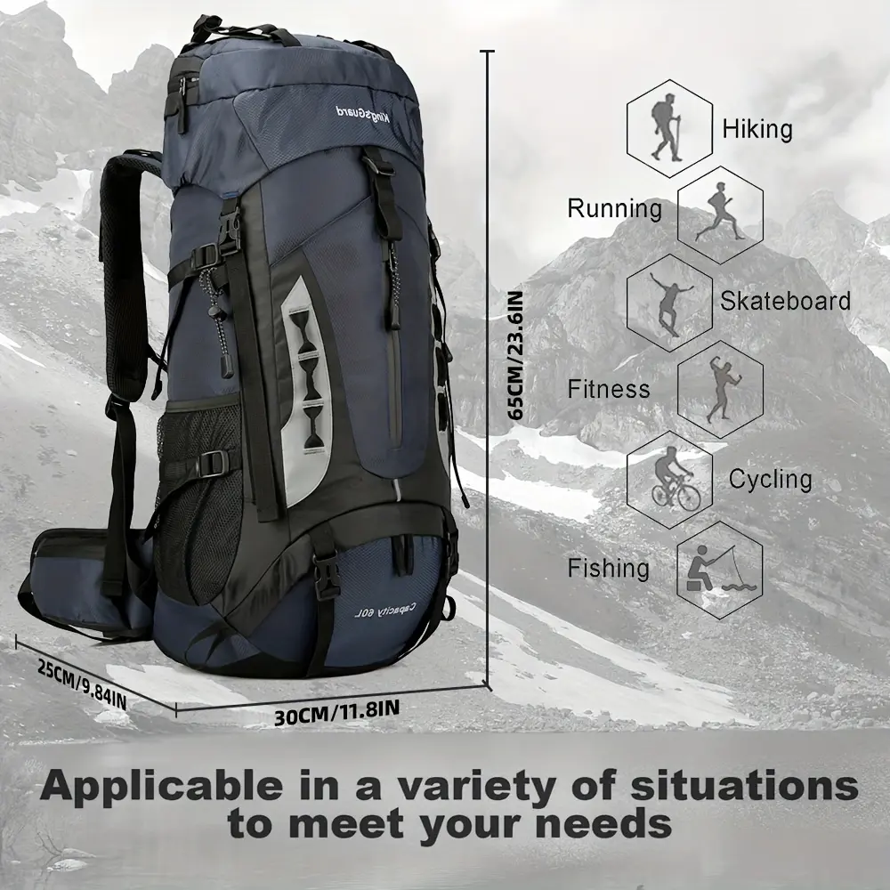 60L Mountaineering Backpack Men Women Camping Backpack Waterproof Rucksack Climbing Mountaineering Backpack Belt Rain Cover