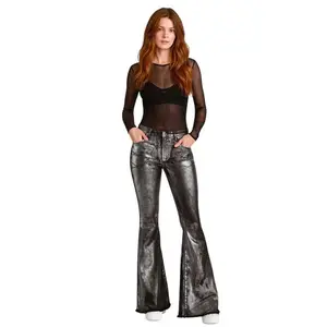 Metallic Foil Flare Jeans