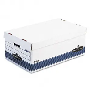 Bankers Box  Stor/File Storage Box- Legal- Locking Lid- White/Blue- 4/Carton